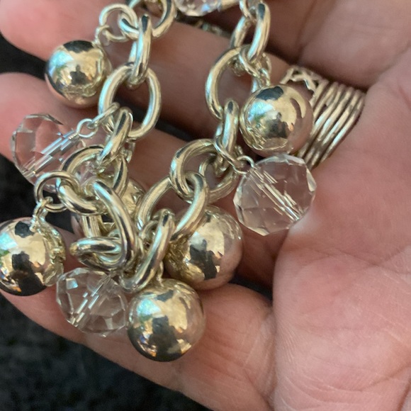 Chicos Silvertone Ball and Crystal Beaded Link Toggle Clasp Bracelet - Picture 5 of 7